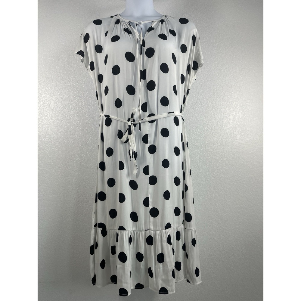 Women's White and Black Polka Dot Midi Dress  by Banana Republic, Sz: M